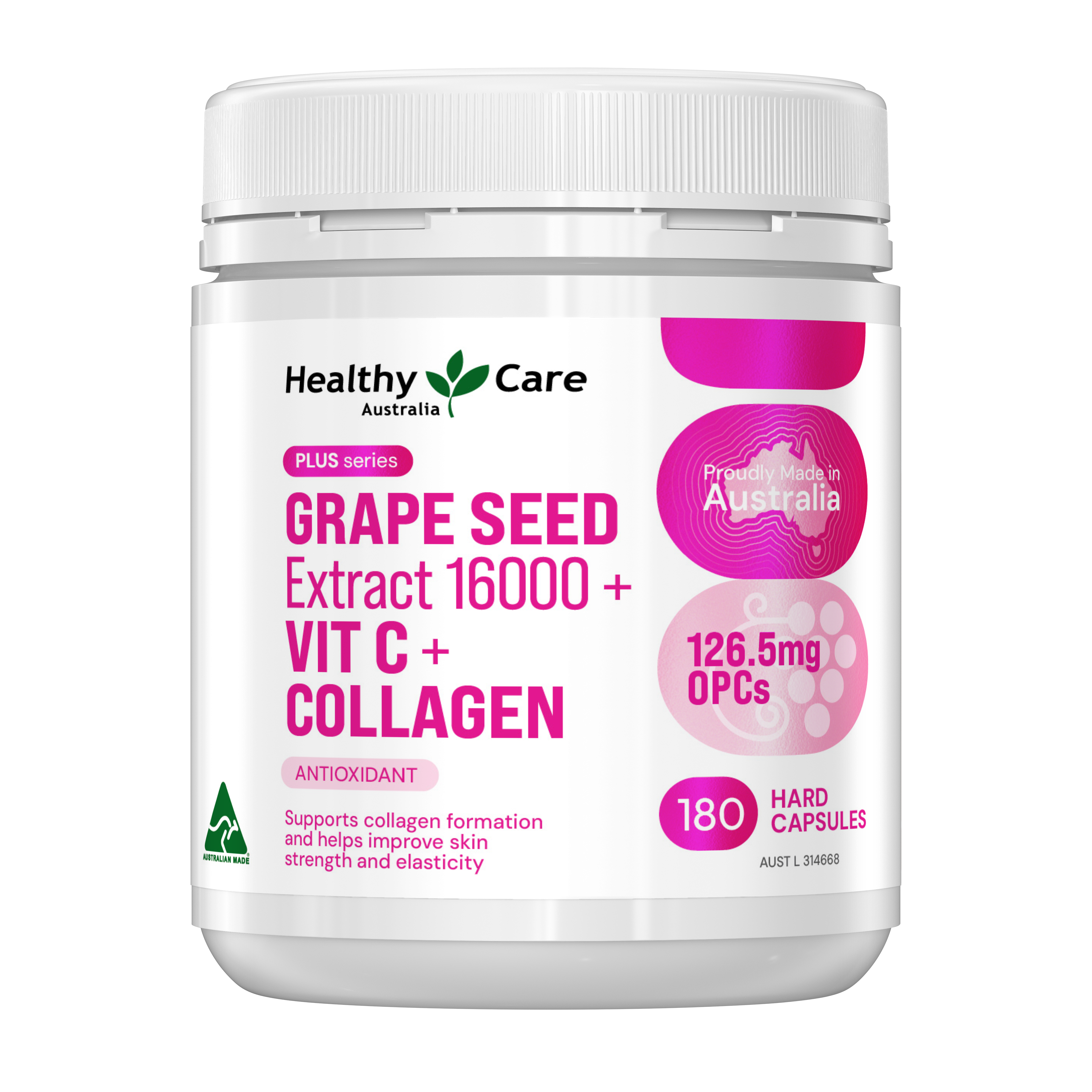 Healthy Care Plus Grapeseed Extract 16000 + Vit C + Collagen 180 Capsules