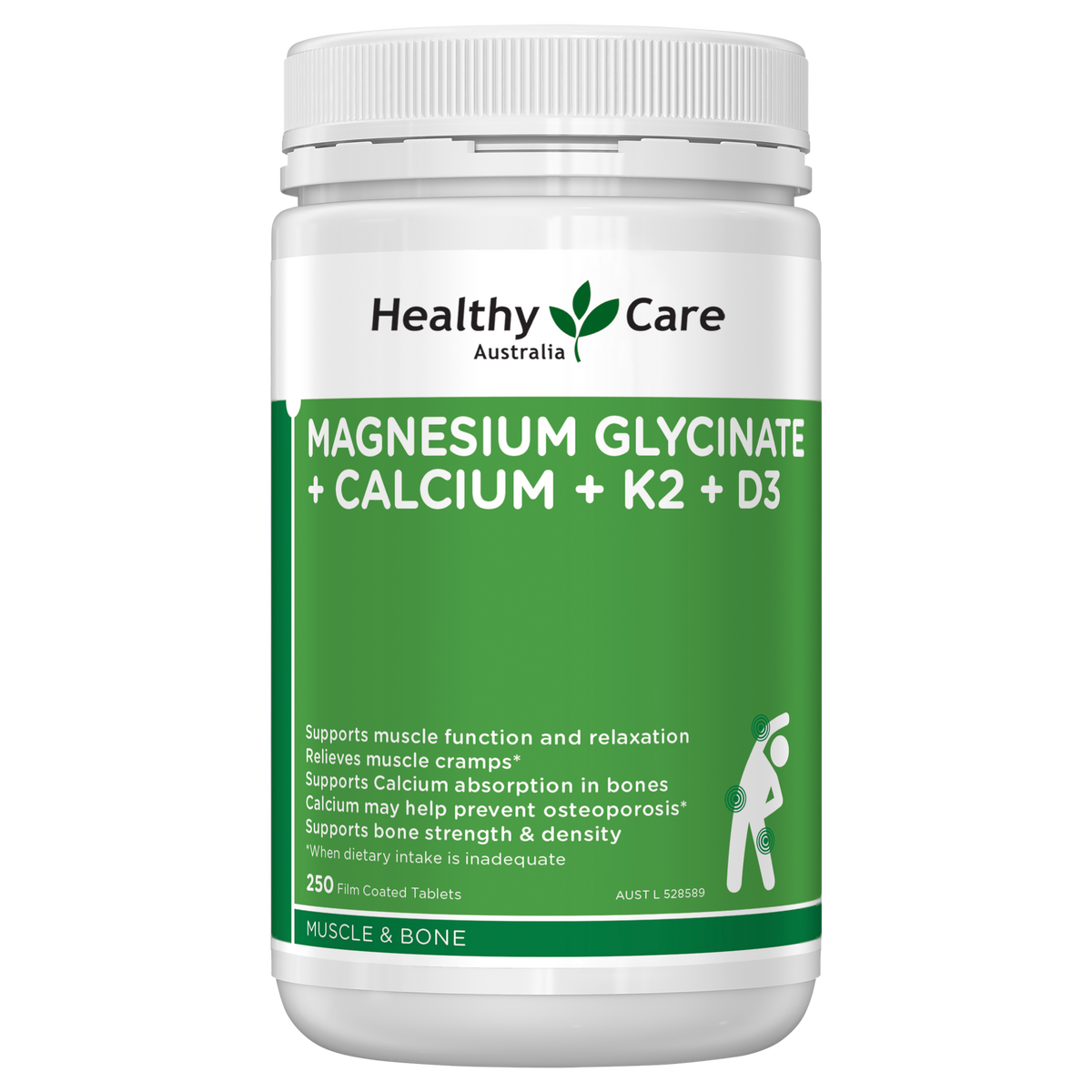 Healthy Care Magnesium Glycinate + Calcium + K2 + D3 - 250 Tablets
