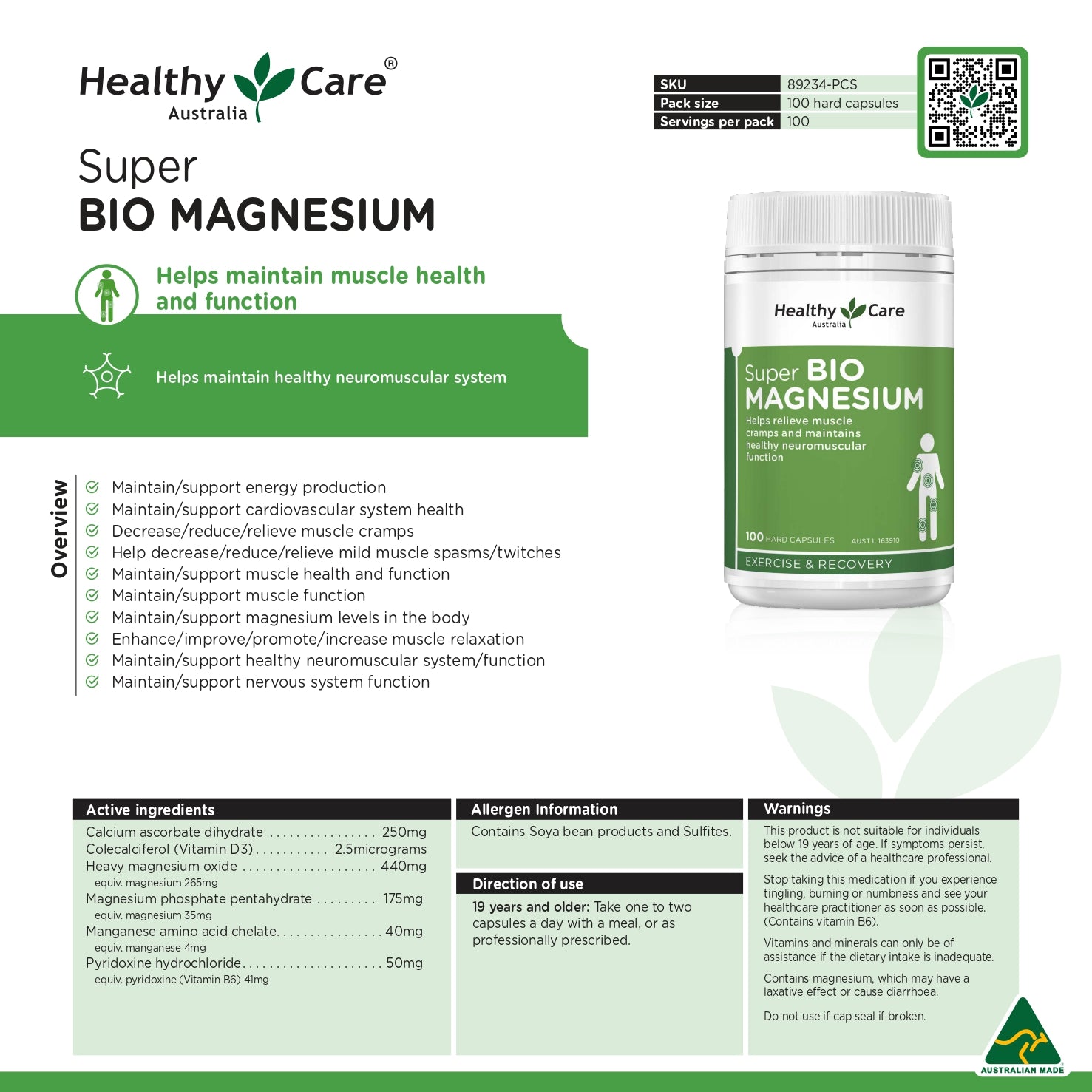 Healthy Care Super Bio Magnesium 100 Capsules