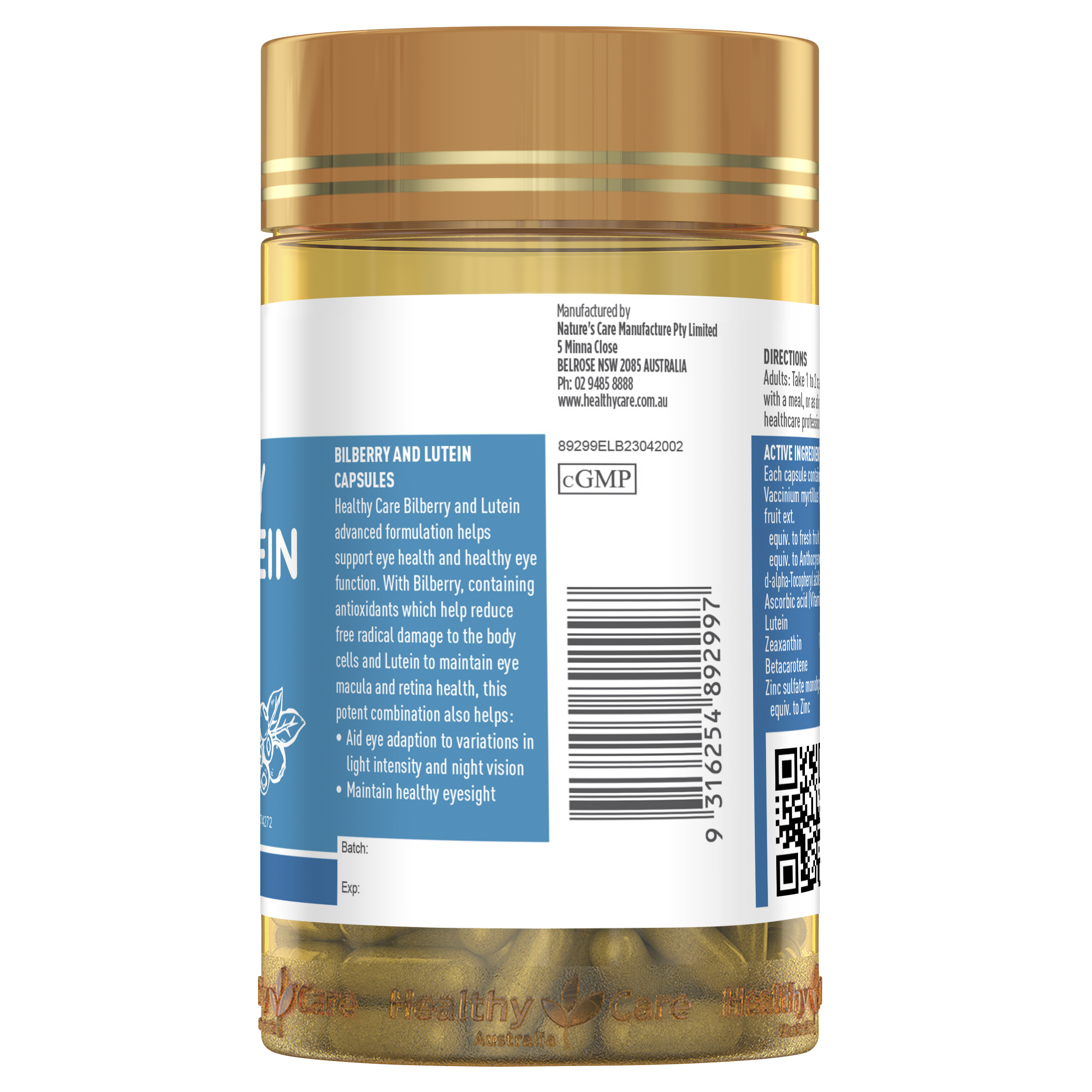 Healthy Care Bilberry and Lutein 120 Capsules
