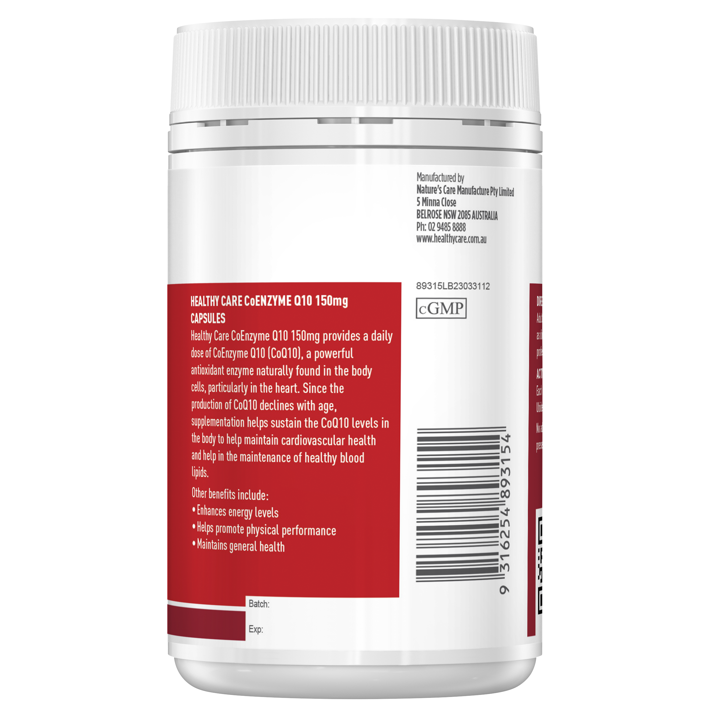 Healthy Care CoEnzyme Q10 150mg 100 Capsules