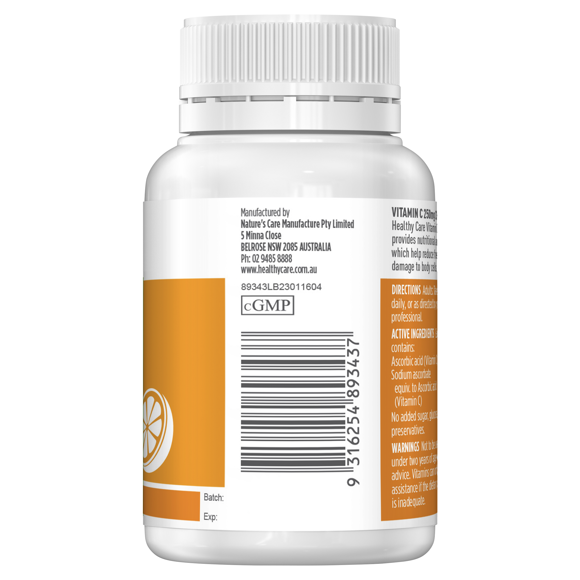 Healthy Care Vitamin C 250mg 150 Tablets - Healthy Care Australia