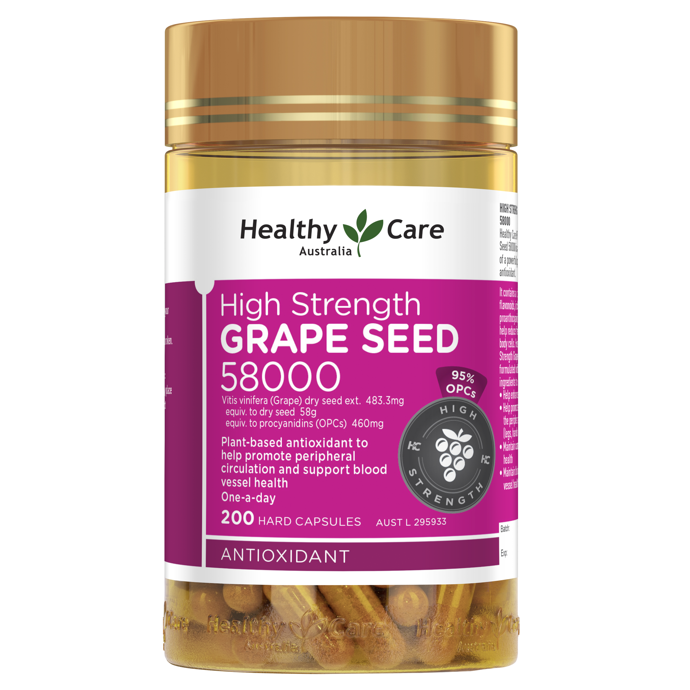 Healthy Care High Strength Grape Seed 58000 - 200 capsules - Healthy Care Australia
