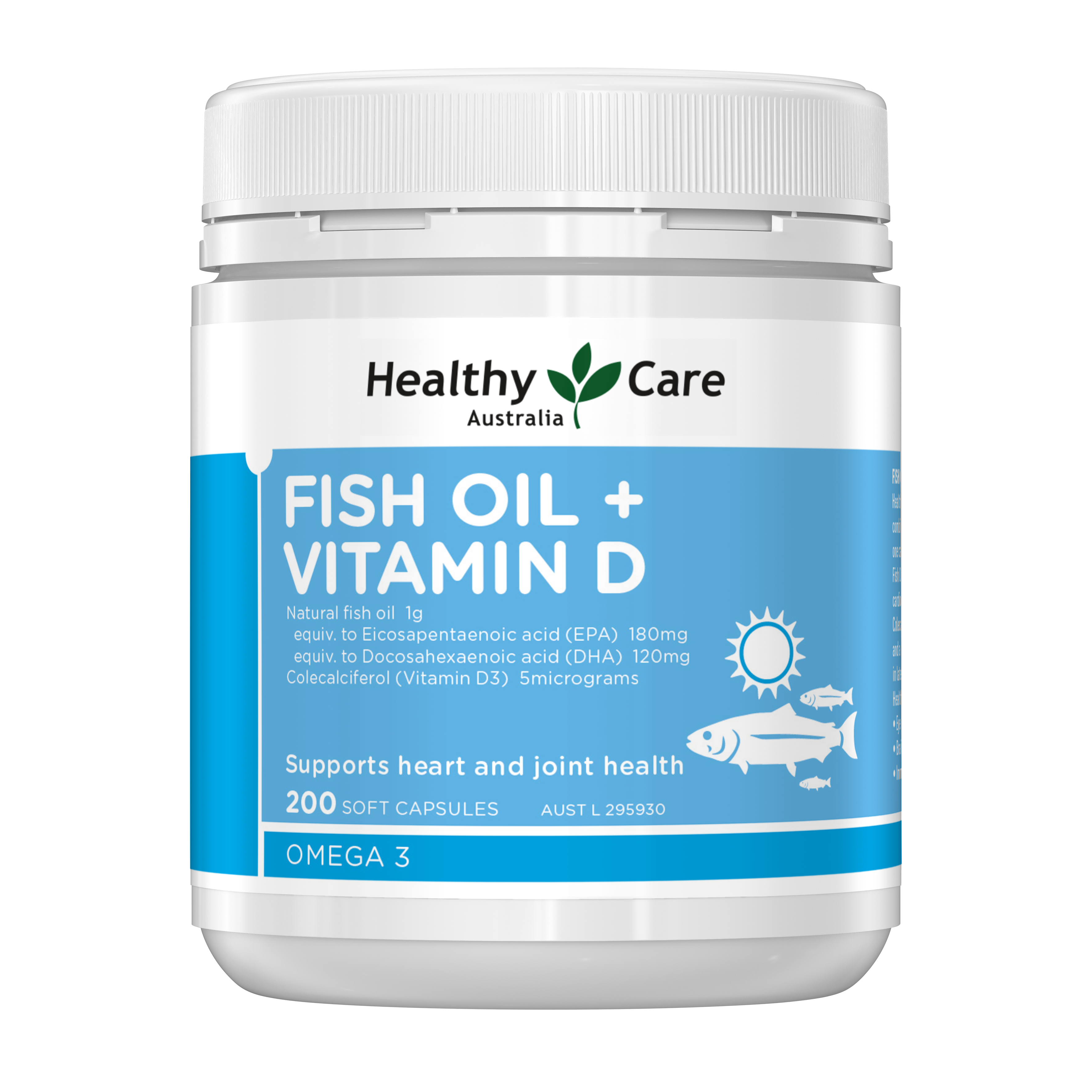 Healthy Care Fish Oil + Vitamin D - 200 Capsules - Healthy Care Australia