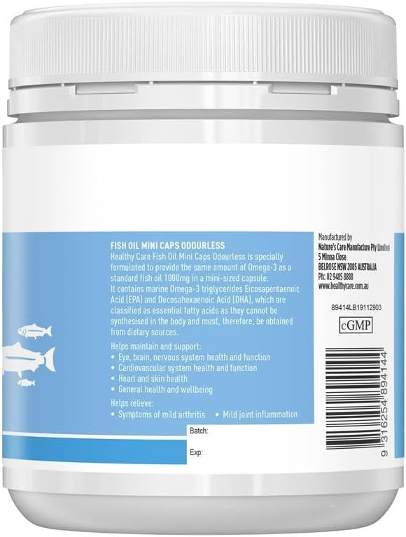 Healthy Care Fish Oil Mini Caps Odourless 400 Capsules - Healthy Care Australia