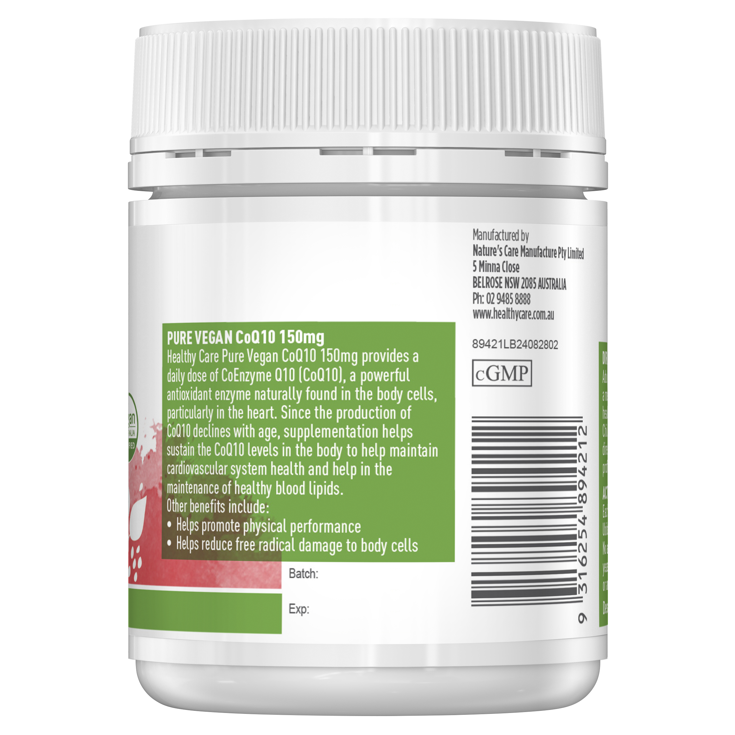 Healthy Care Pure Vegan CoQ10 150mg 60 Capsules