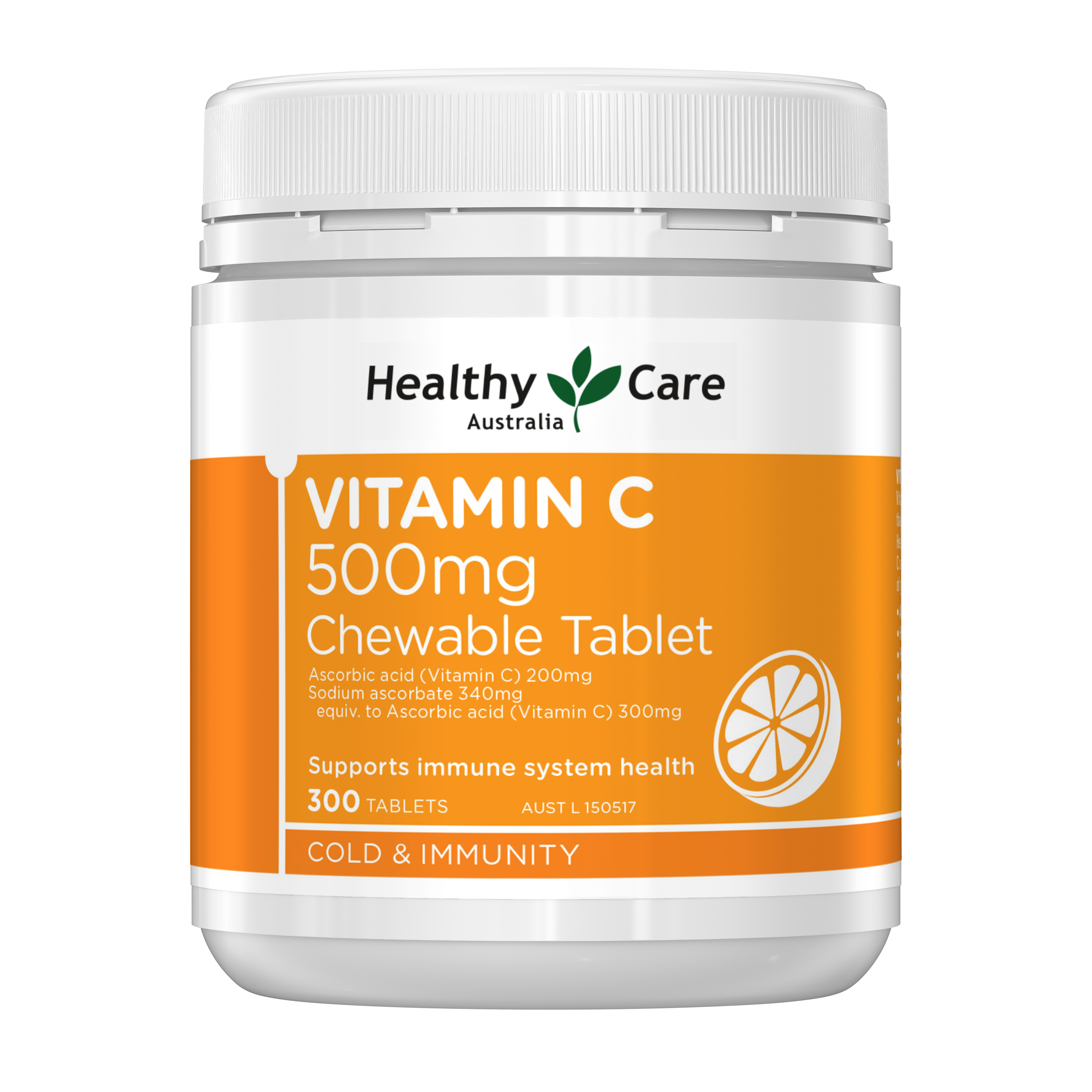 Healthy Care Vitamin C 500mg Chewable - 300 Tablets - Healthy Care Australia