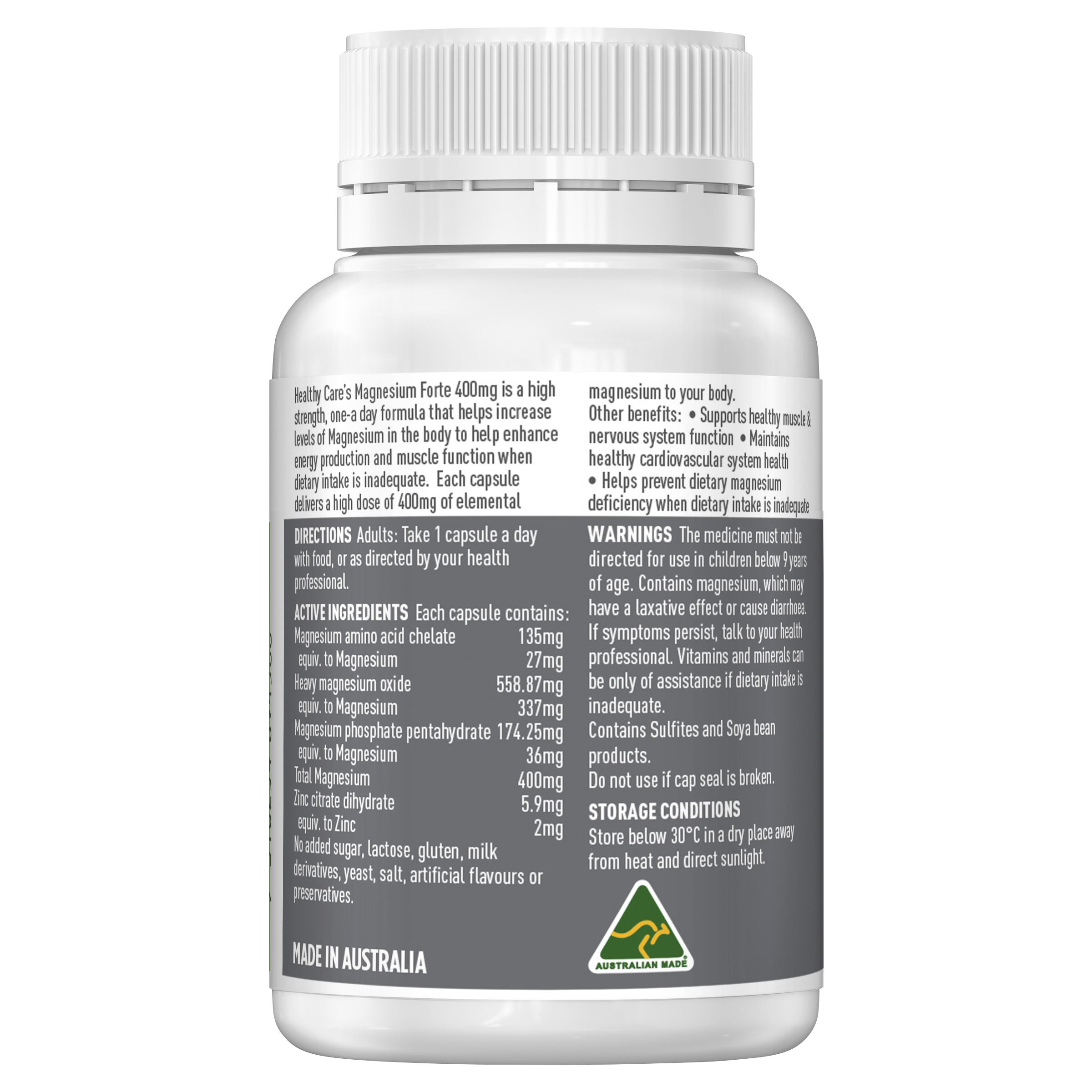 Healthy Care Magnesium Forte 400mg - 30 Capsules - Healthy Care Australia