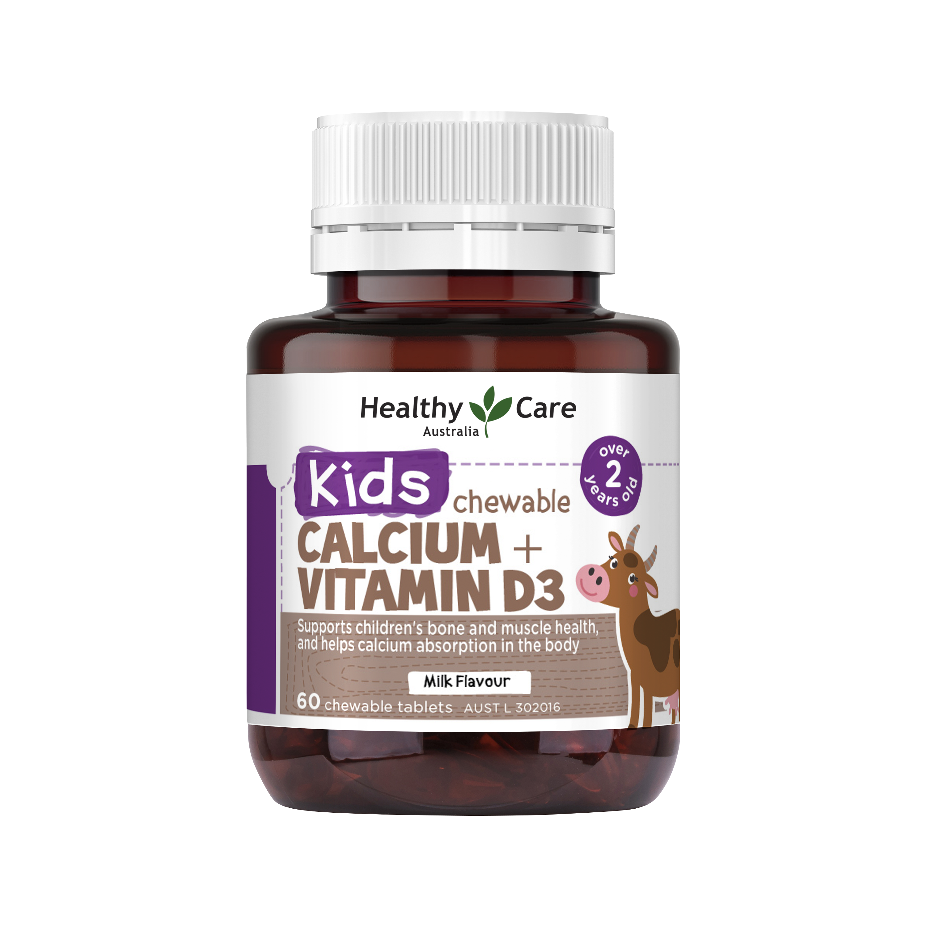 Healthy Care Kids Calcium + Vitamin D3 - 60 Chewable Tablets - Healthy Care Australia