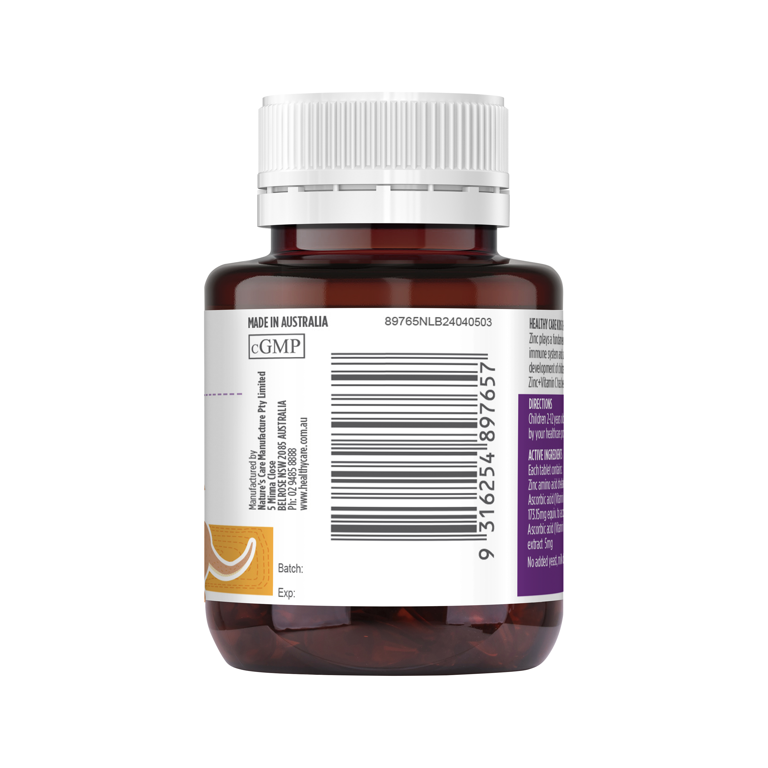 Healthy Care Kids Chewable Zinc + Vitamin C 60 Chewable Tablets