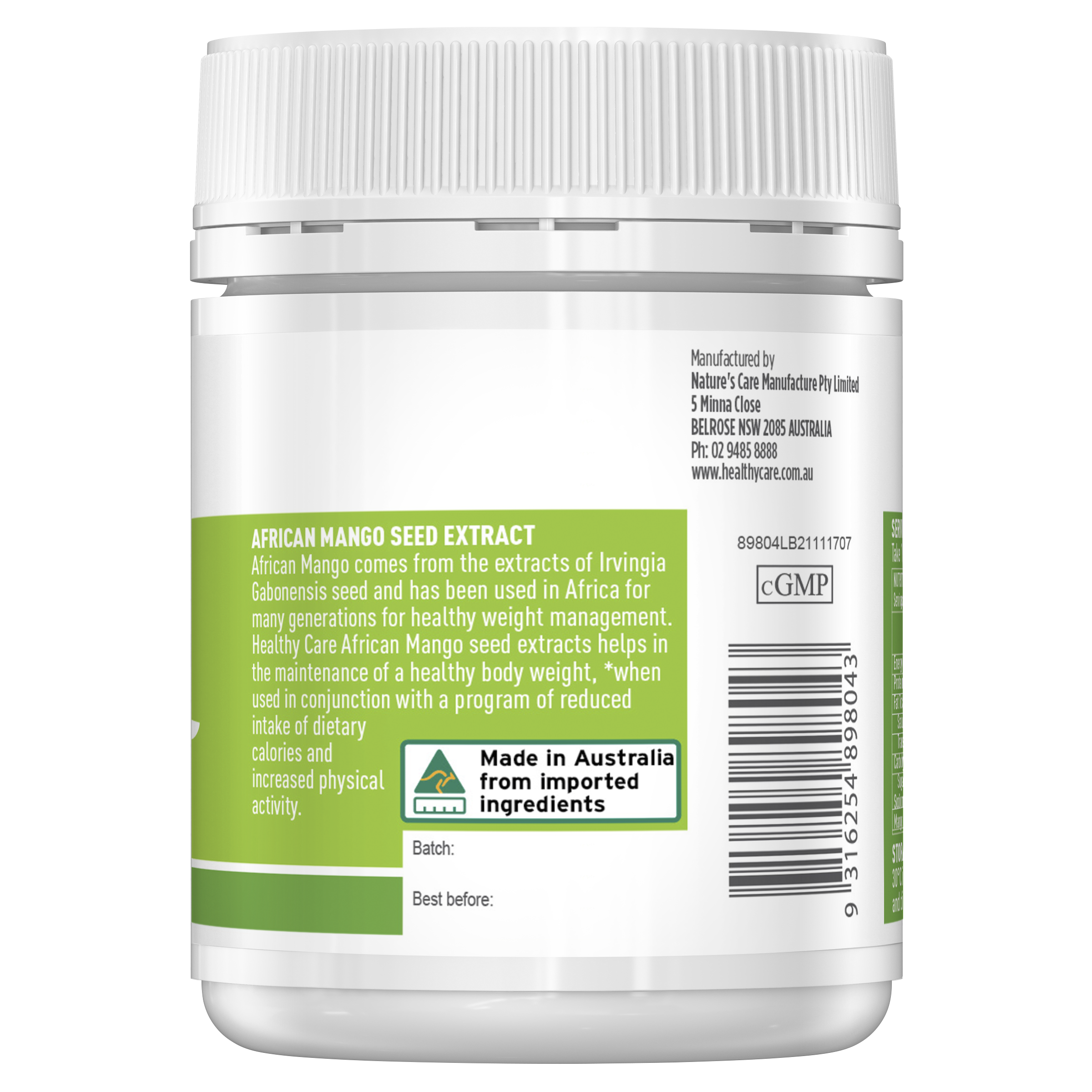 Healthy Care African Mango Seed Extract 60 Capsules - Healthy Care Australia
