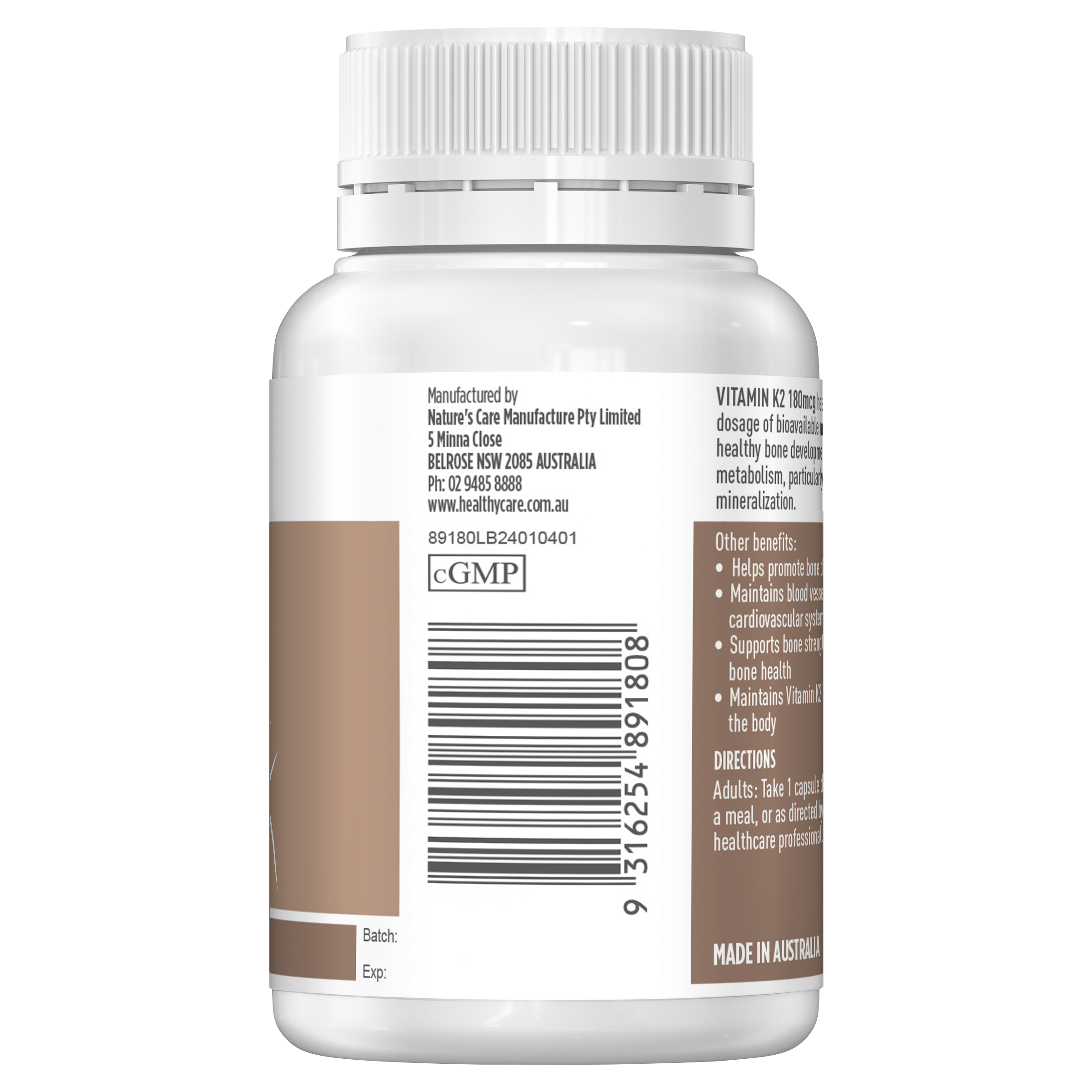 Healthy Care Vitamin K2 180mcg 50 Hard Capsules