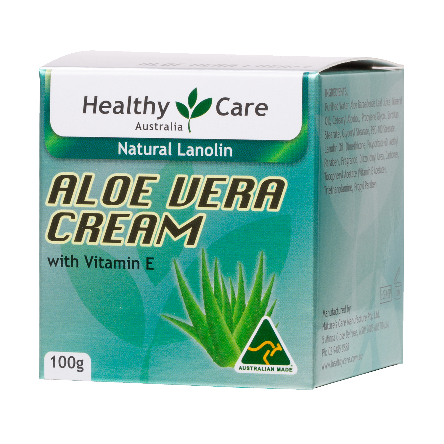Aloe Vera Cream 100g in box packaging-Lotion & Moisturizer-Healthy Care Australia