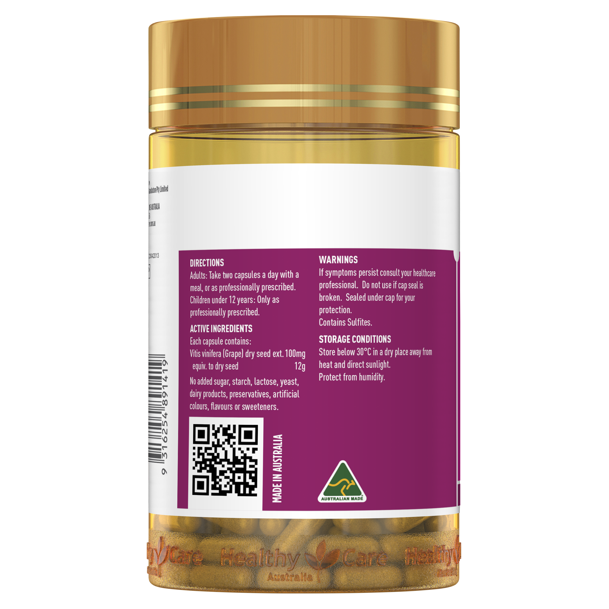 Healthy Care Grape Seed 12000 - 300 Capsules - Healthy Care Australia