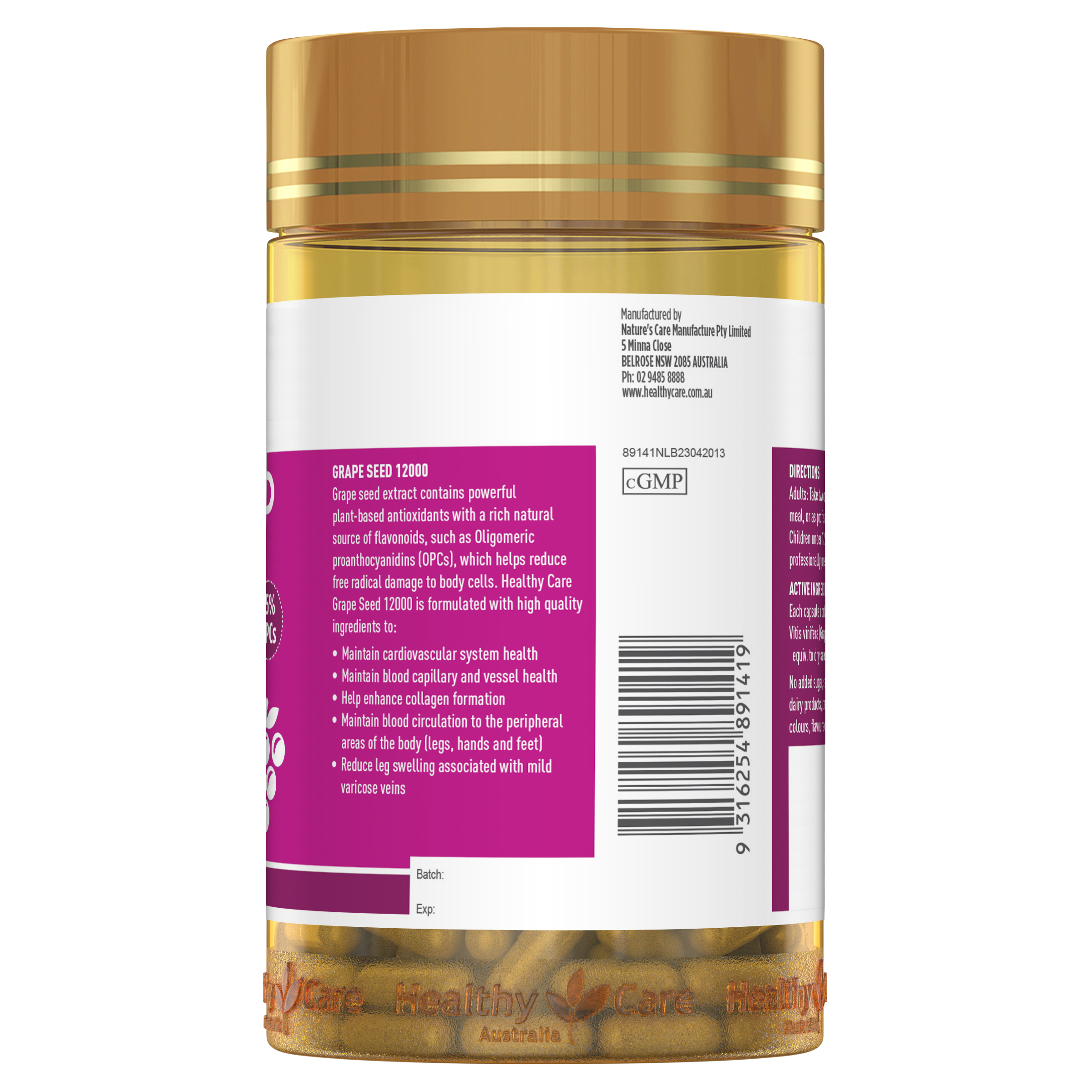 Healthy Care Grape Seed 12000 - 300 Capsules - Healthy Care Australia