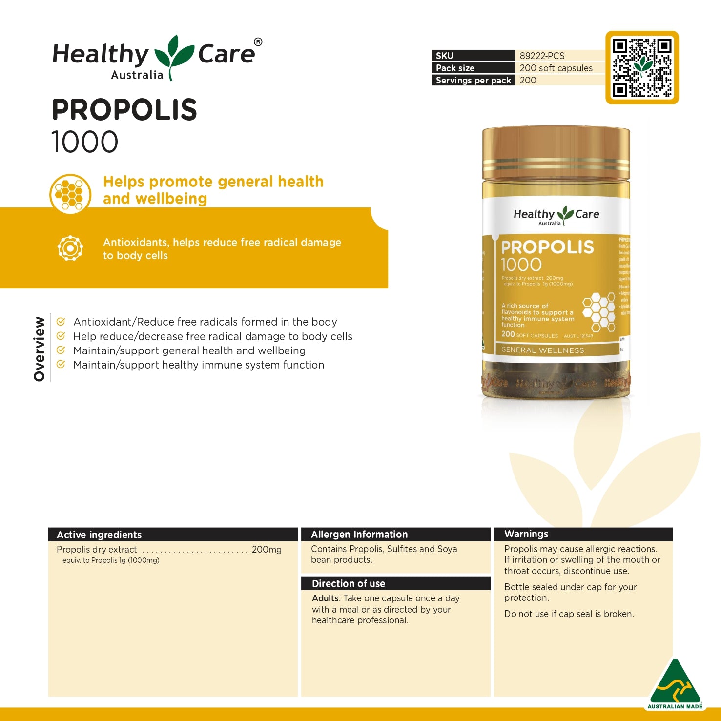 Healthy Care Propolis 1000 200 Capsules