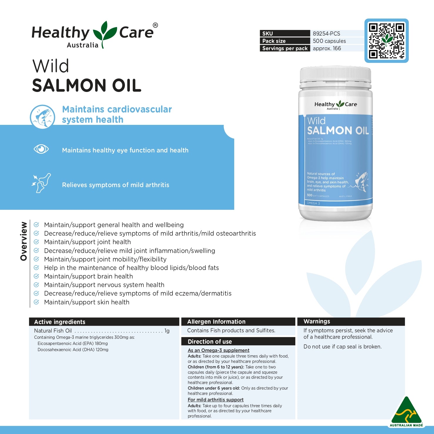 Healthy Care Salmon Oil 1000mg 500 Capsules