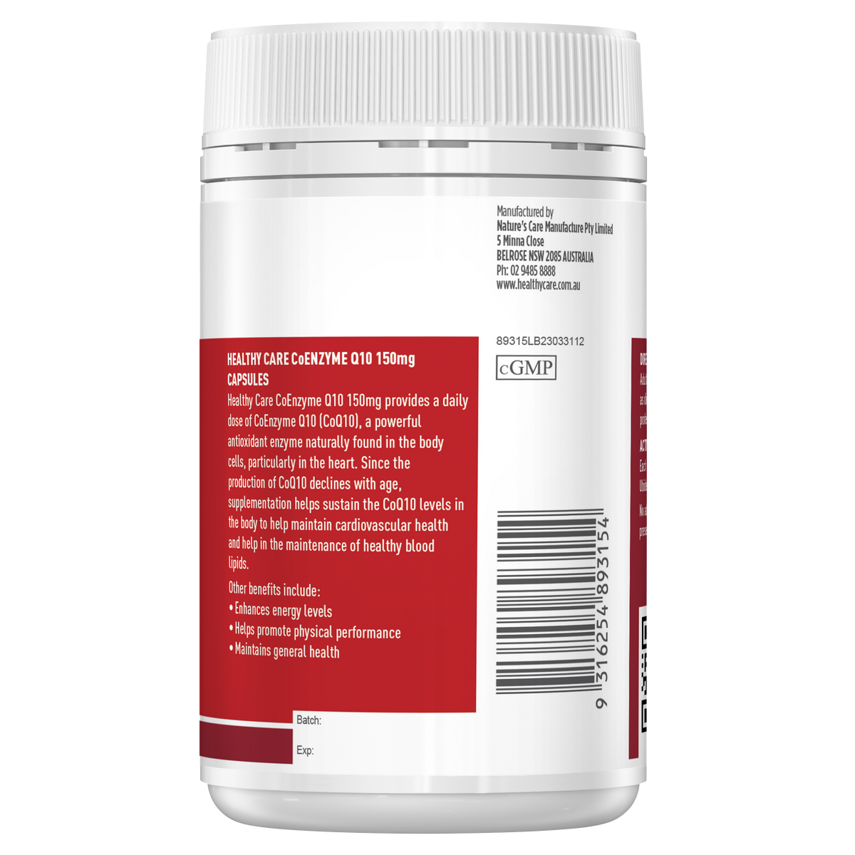 Healthy Care CoEnzyme Q10 150mg  100 Capsules