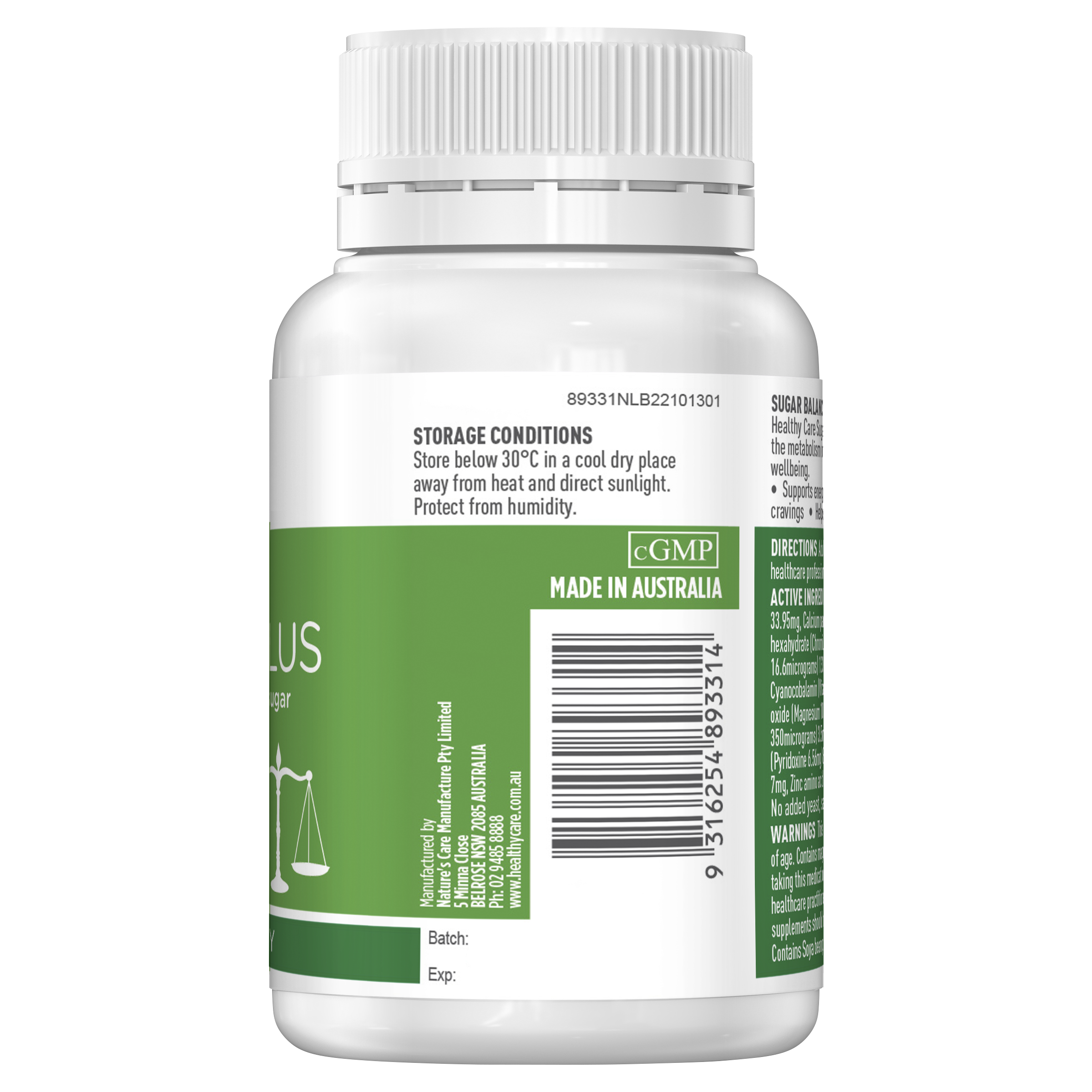 Healthy Care Sugar Balance Plus - 90 Tablets - Healthy Care Australia