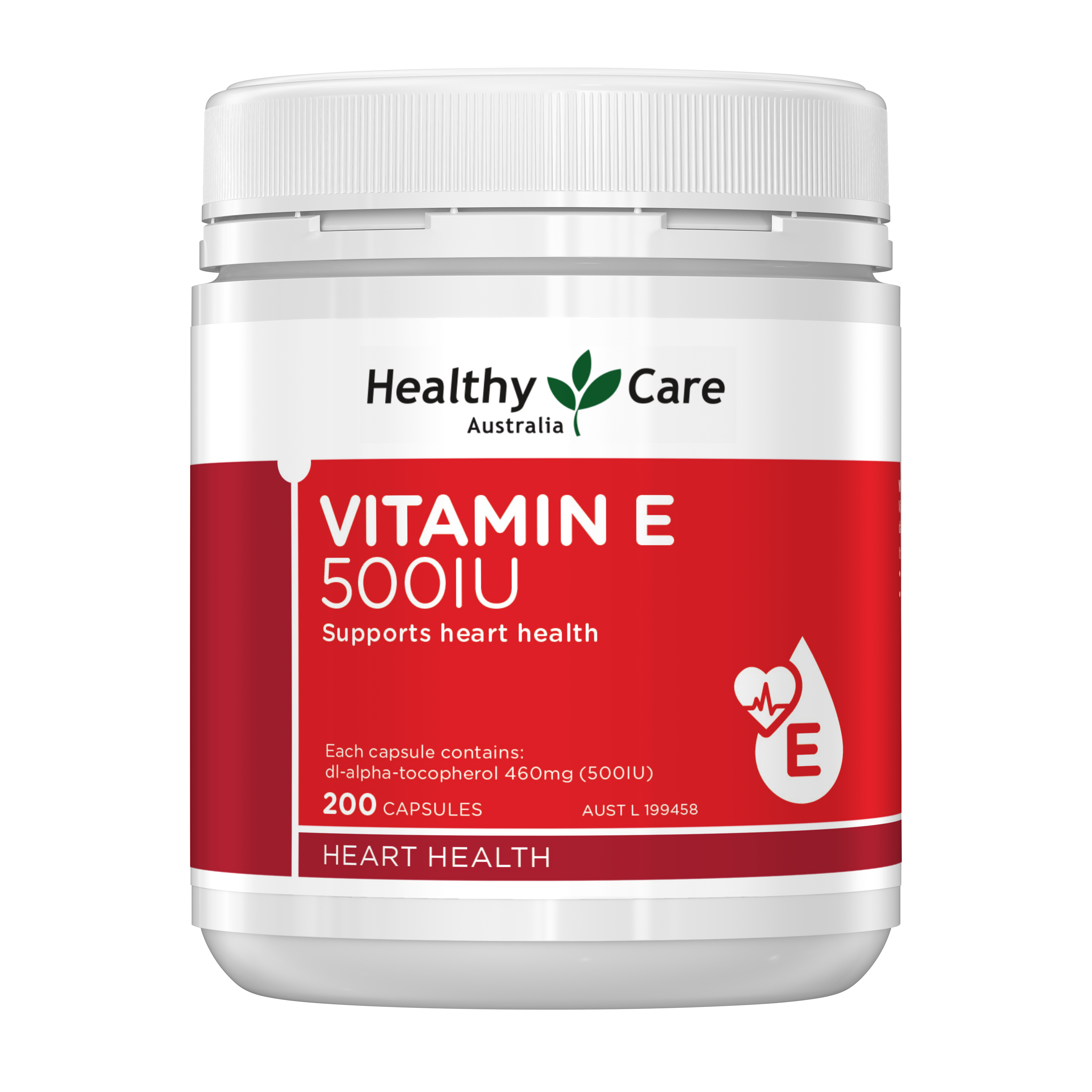 Healthy Care Vitamin E 500IU - 200 Capsules - Healthy Care Australia