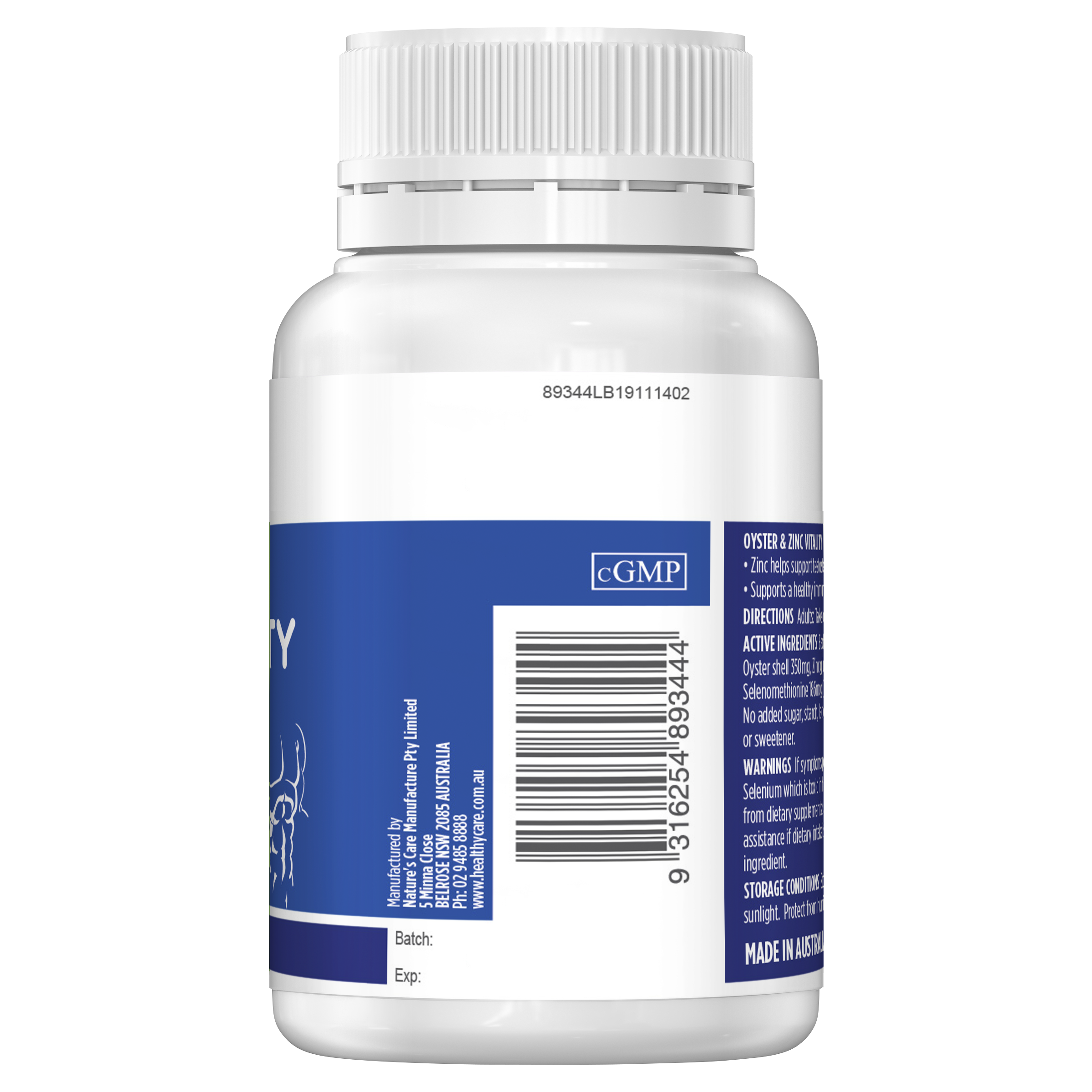 Healthy Care Oyster & Zinc Vitality 60 Capsules - Healthy Care Australia