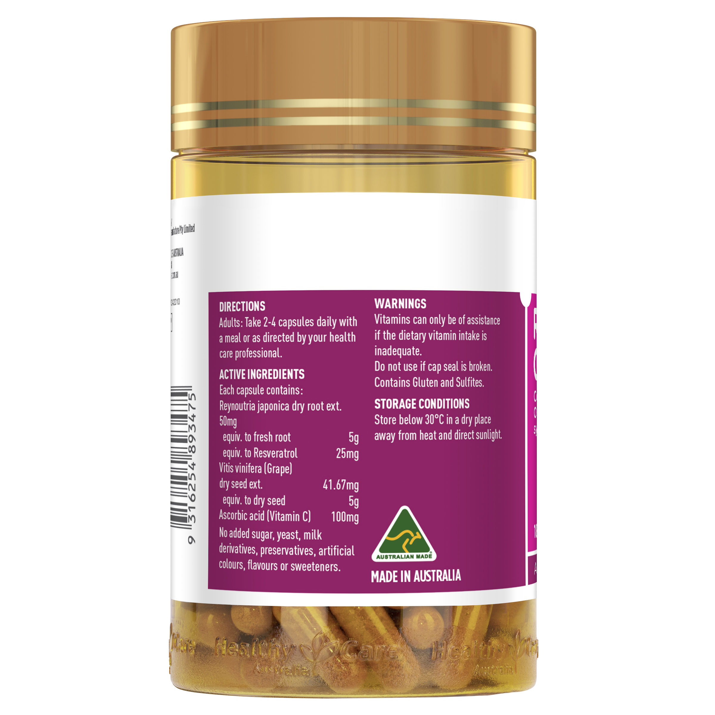 Healthy Care Resveratrol Capsule - 180 Capsules - Healthy Care Australia