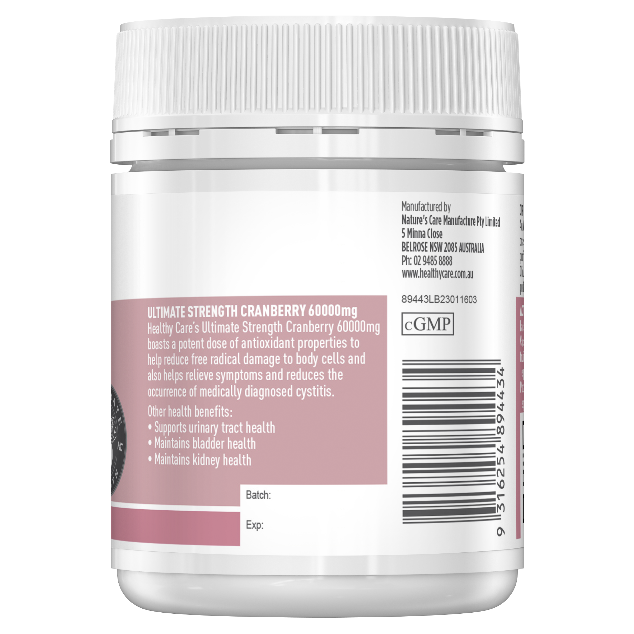 Healthy Care Ultimate Strength Cranberry 60000mg - 60 capsules - Healthy Care Australia