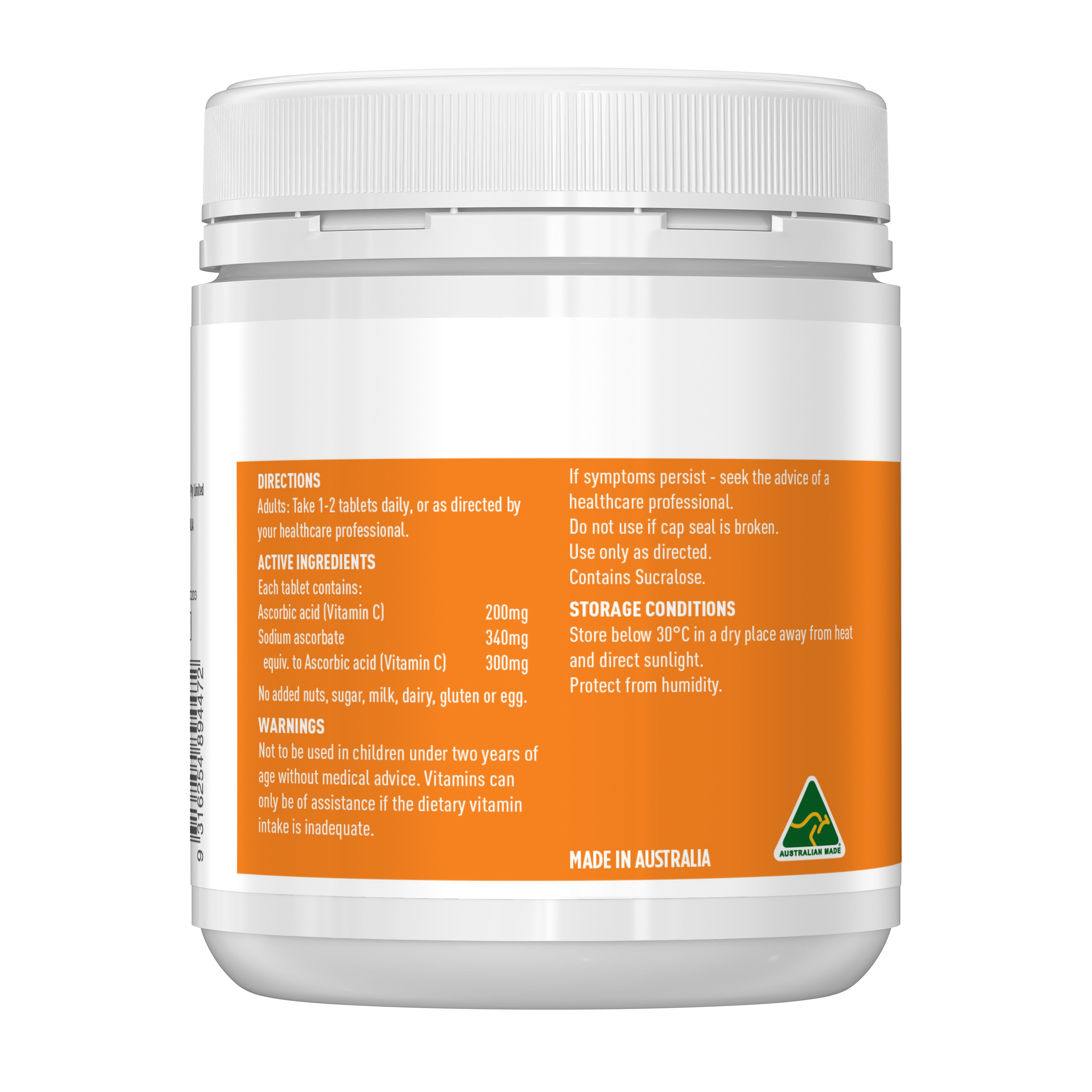 Healthy Care Vitamin C 500mg Chewable - 300 Tablets - Healthy Care Australia