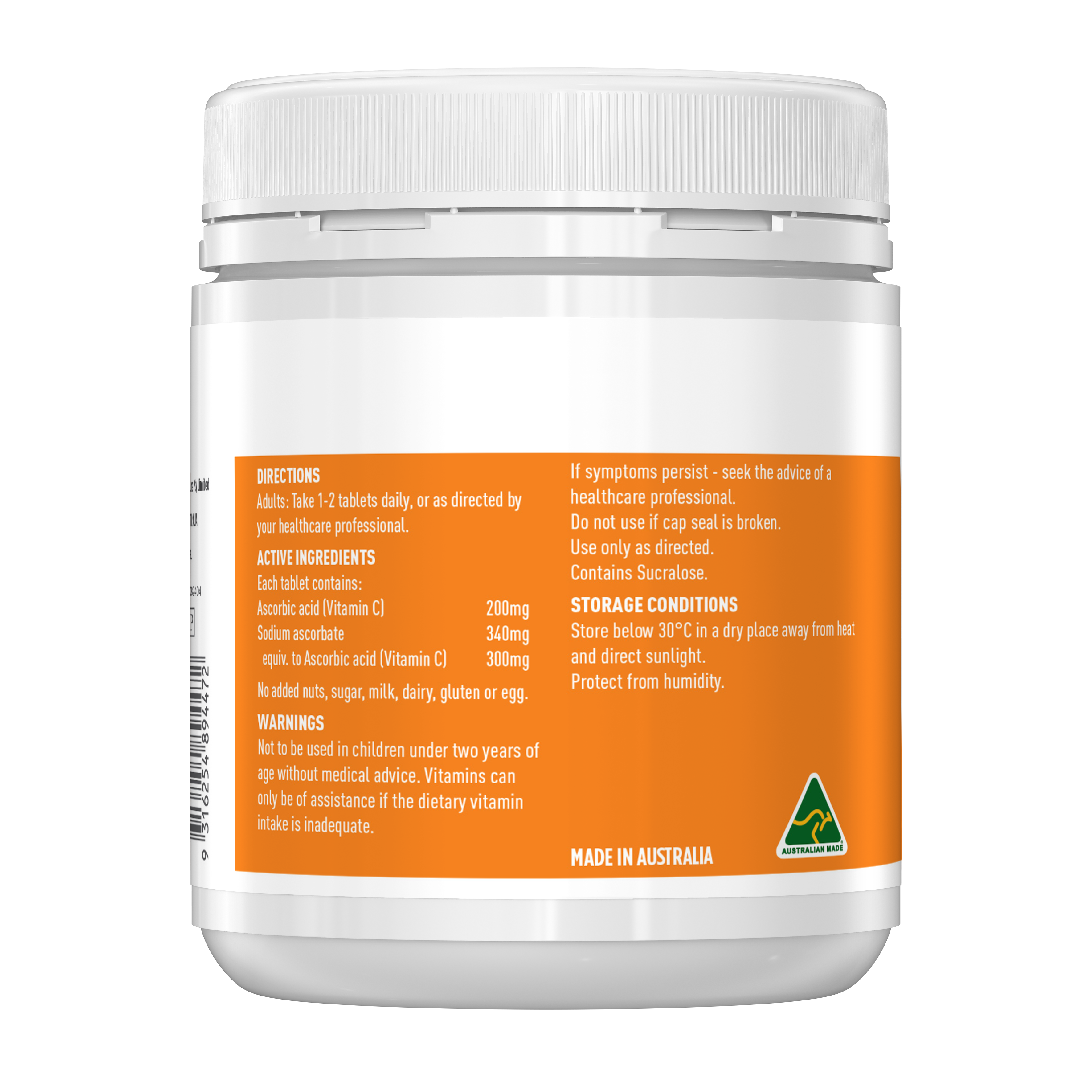 Healthy Care Vitamin C 500mg Chewable - 300 Tablets - Healthy Care Australia