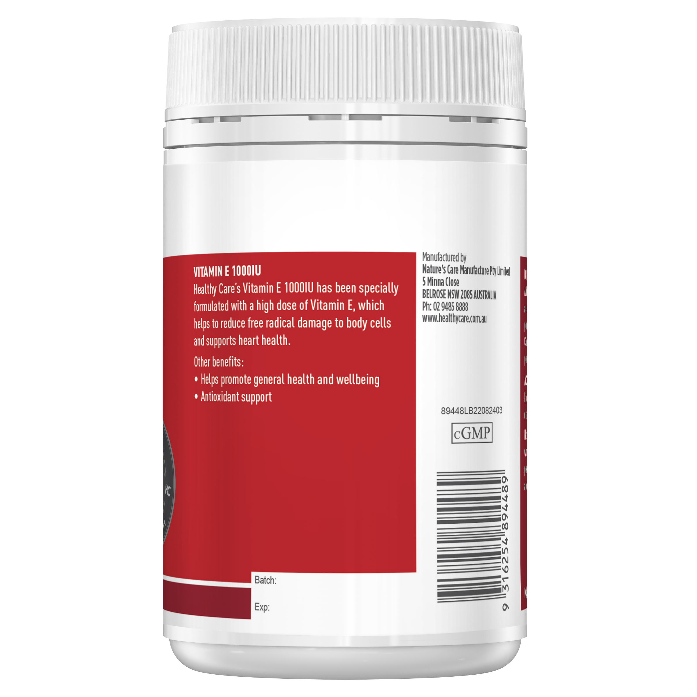 Healthy Care Vitamin E 1000IU 120 Capsules - Healthy Care Australia