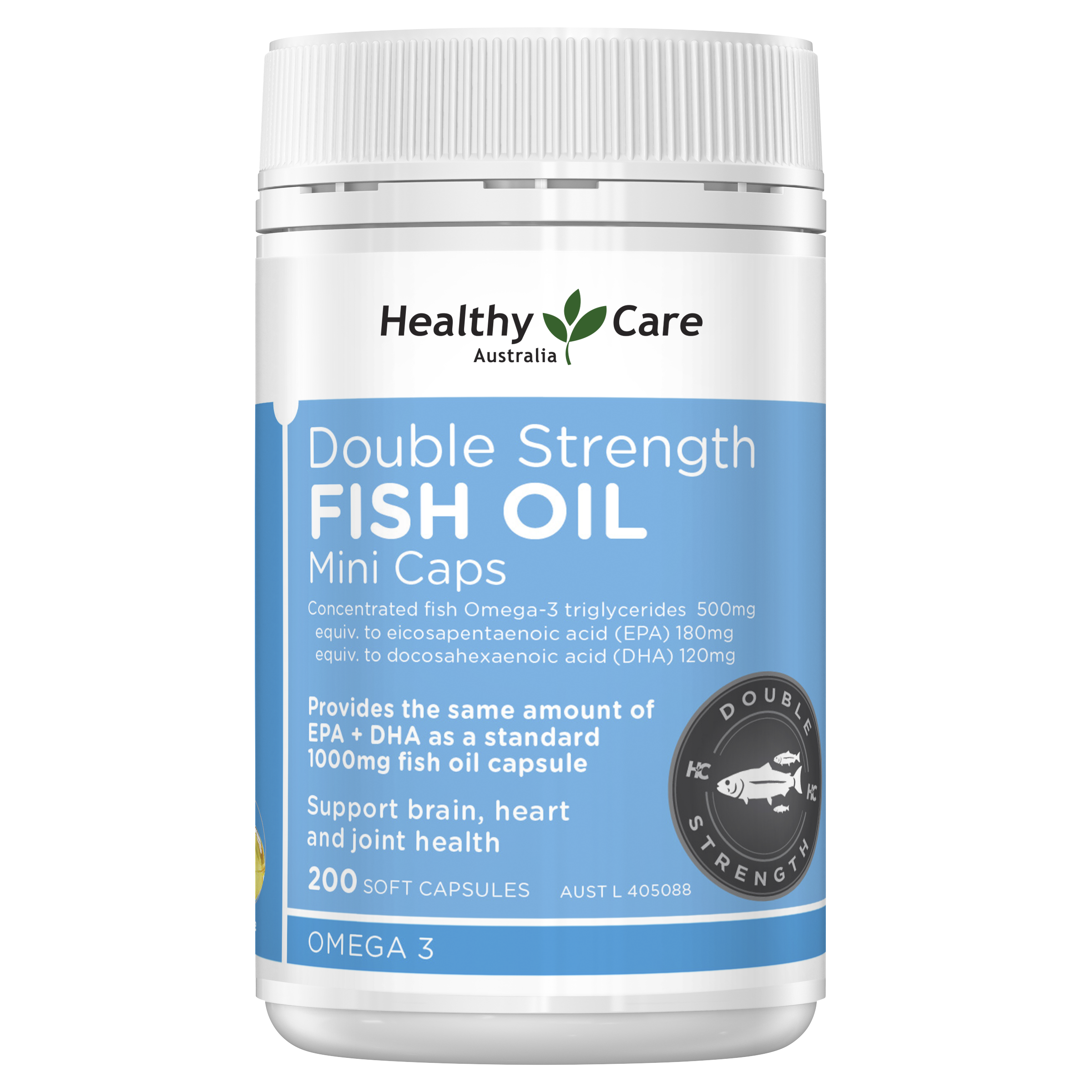 Healthy Care Double Strength Fish Oil Mini Caps - 200 Capsules - Healthy Care Australia