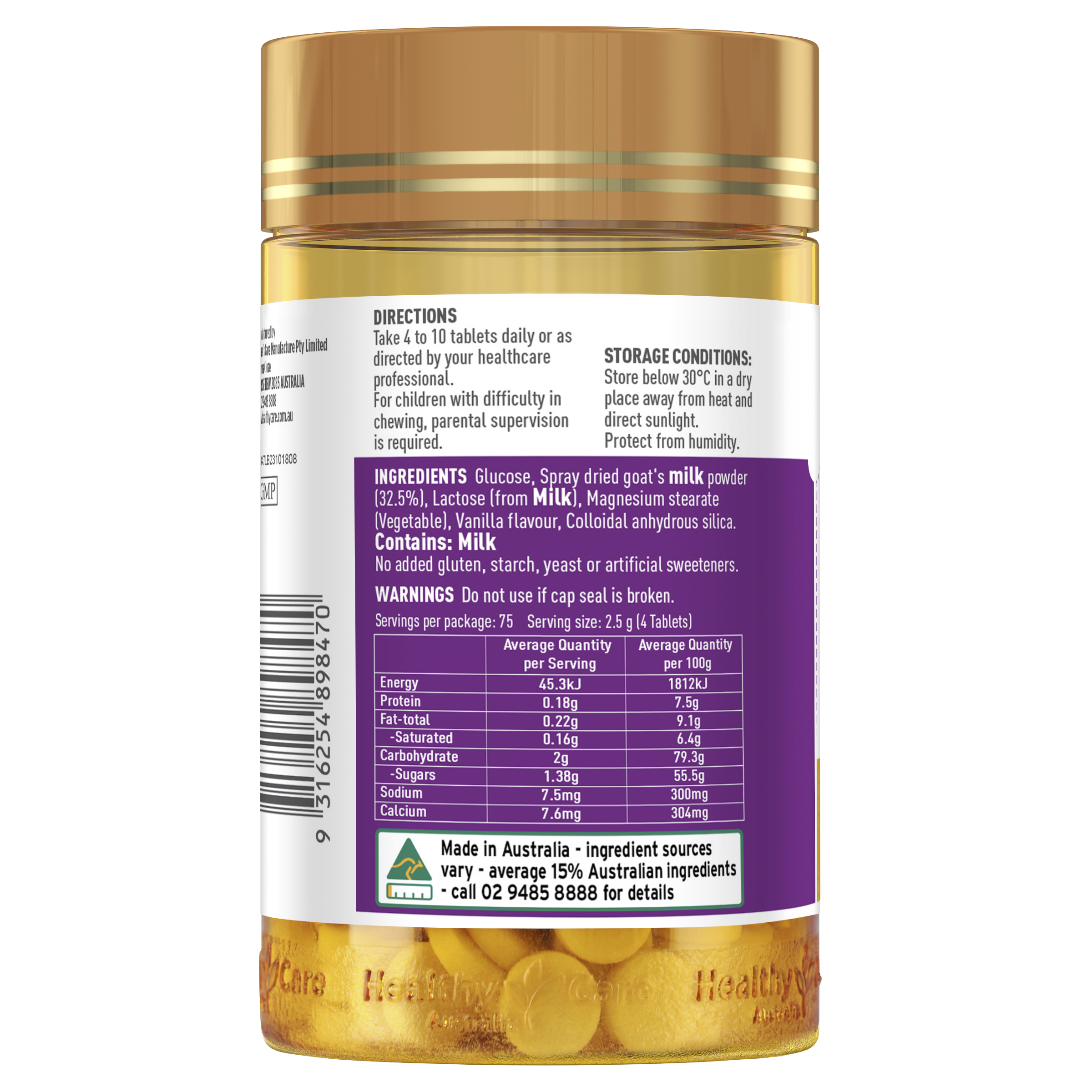 Healthy Care Kids Goat Milk Vanilla Flavour  300 Tablets