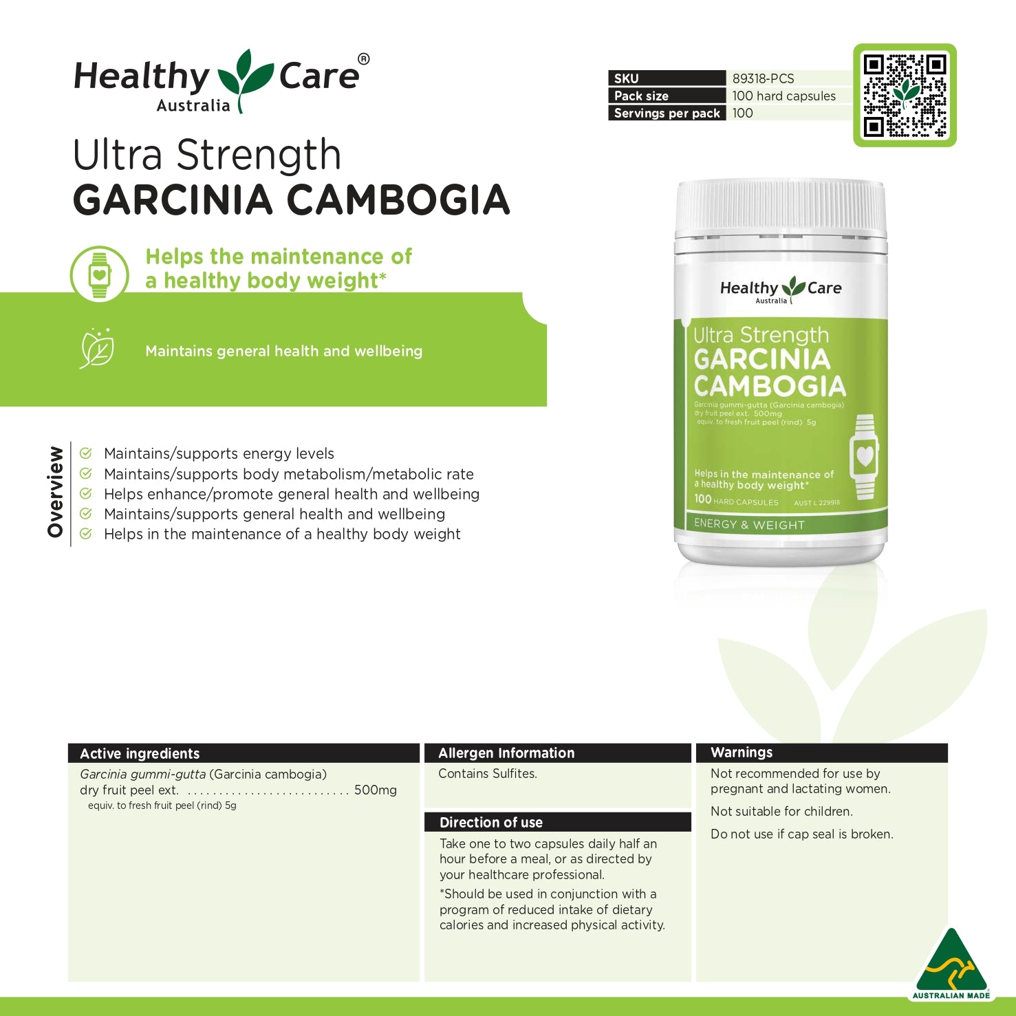 Healthy Care Ultra Strength Garcinia Cambogia - 100 Capsules