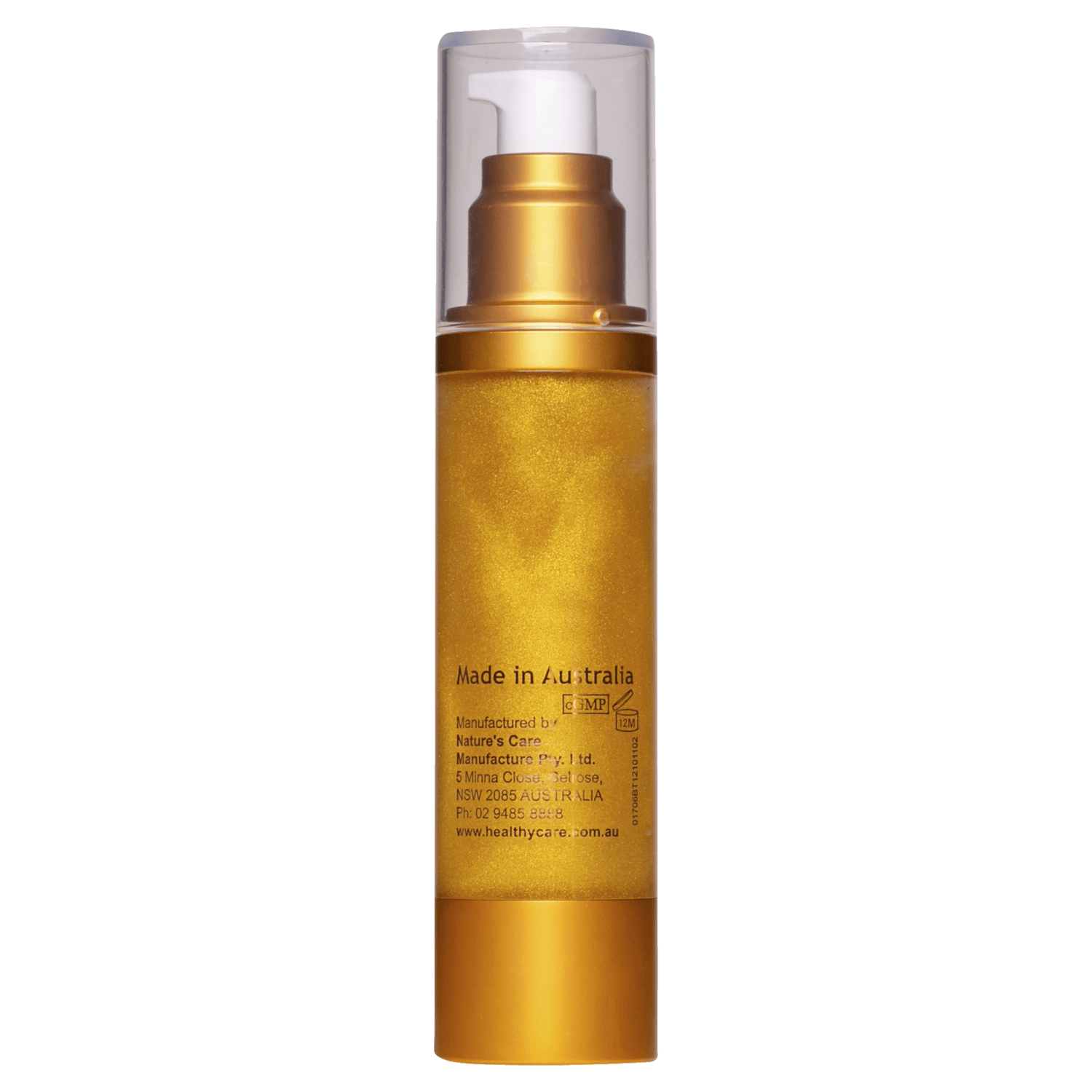 Back of Anti-Ageing Gold Flake Face Serum 50ml bottle-Skin Care Masks & Peels-Healthy Care Australia